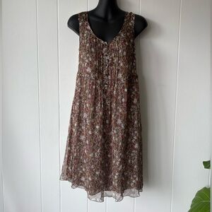 Massimo Dutti Silk Multicolor Floral Midi Dress | Size 10